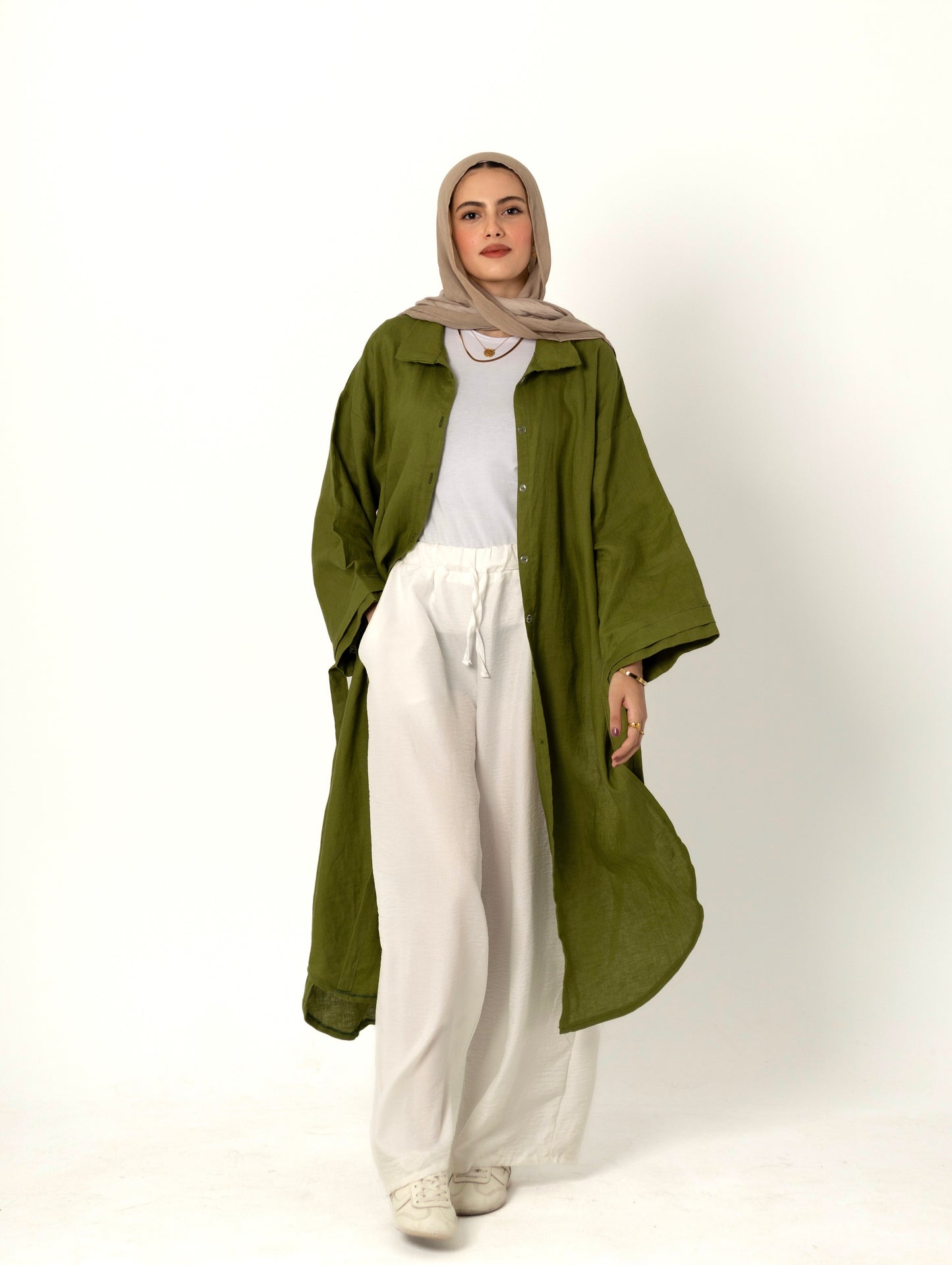 Linen Long Shirt-Green