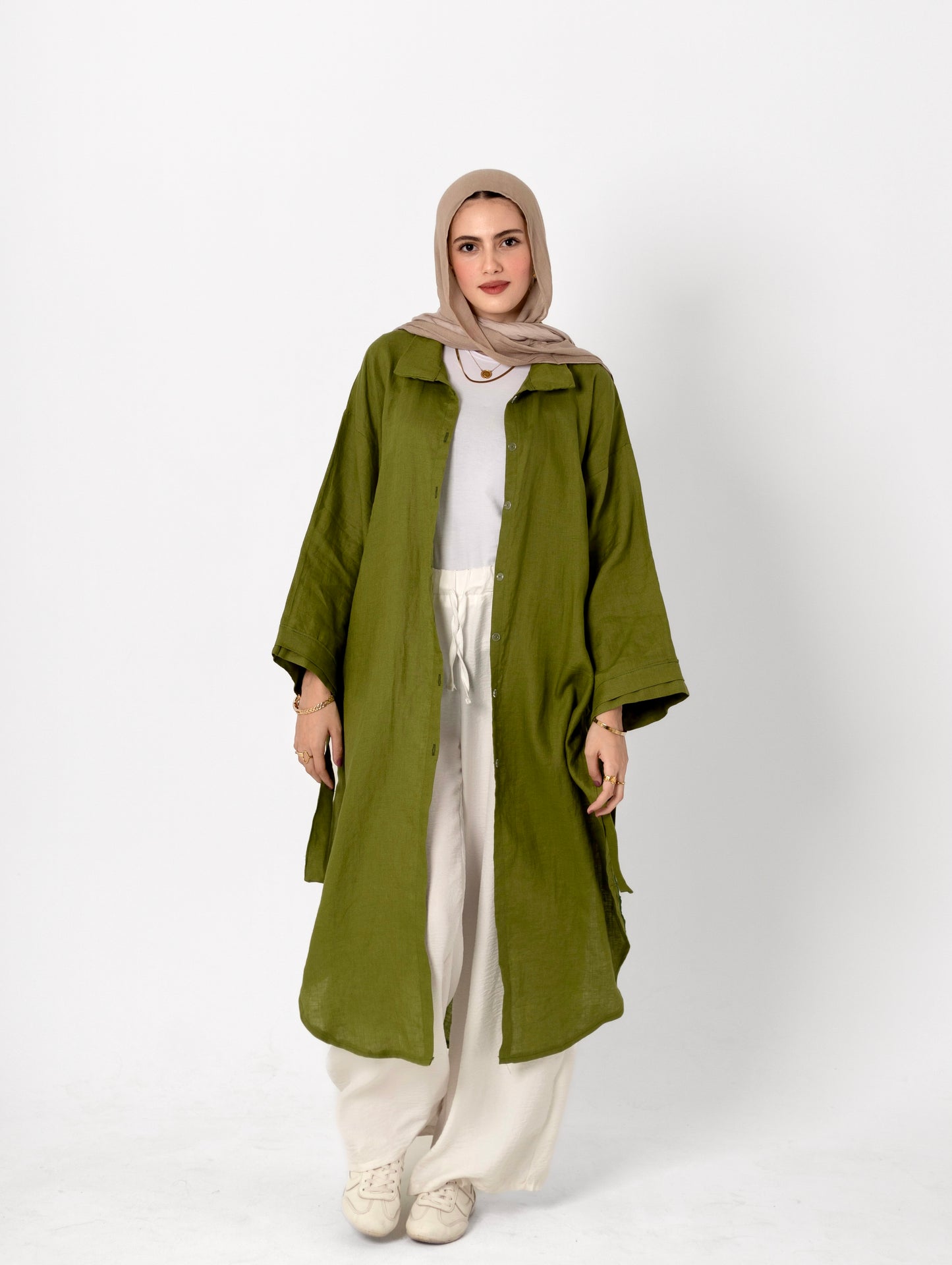 Linen Long Shirt-Green