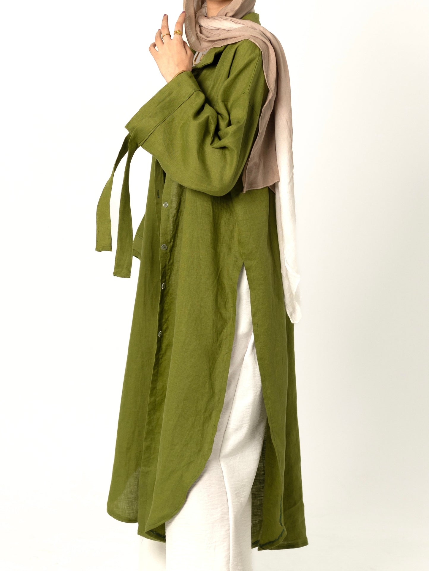 Linen Long Shirt-Green