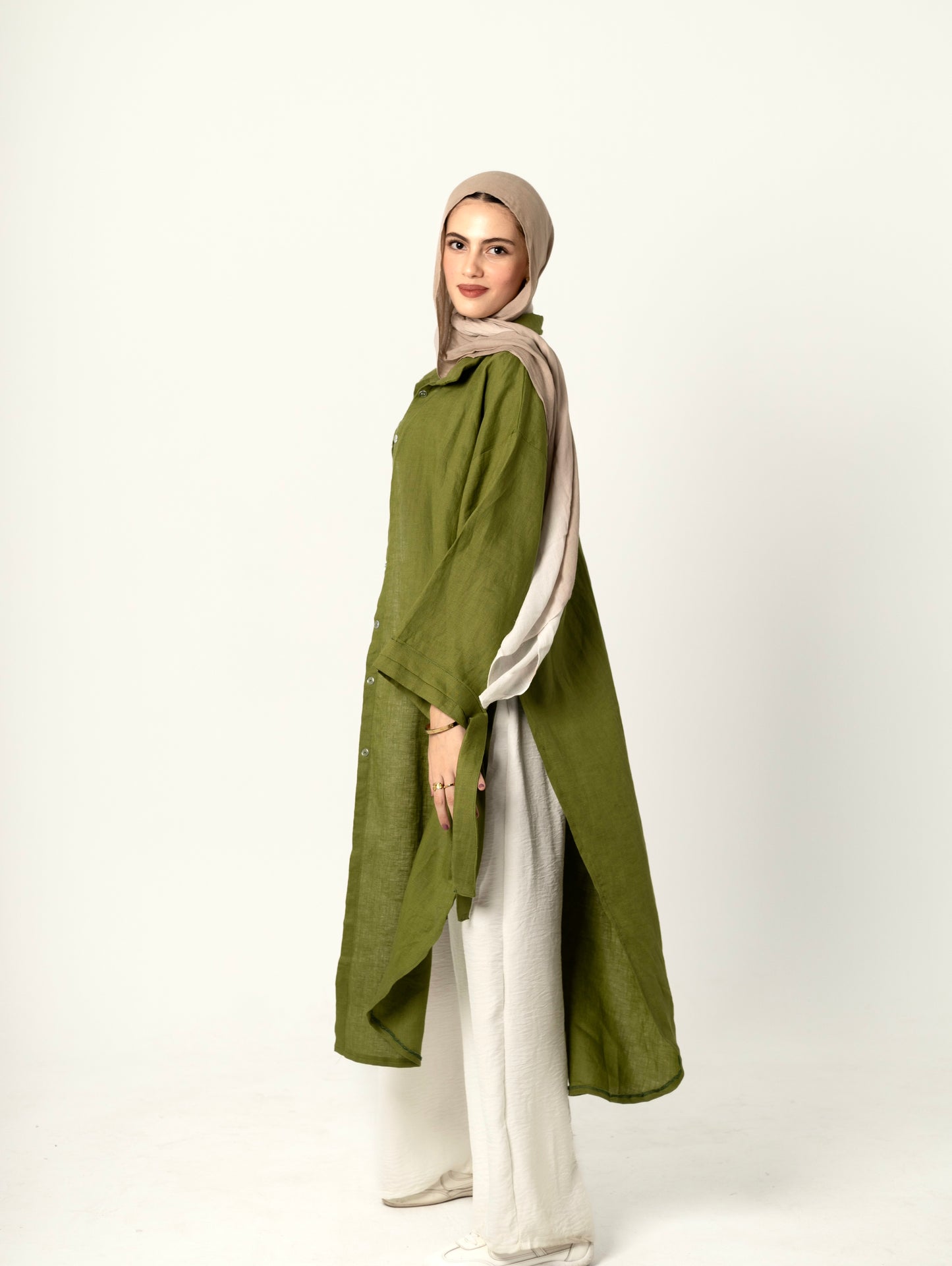 Linen Long Shirt-Green