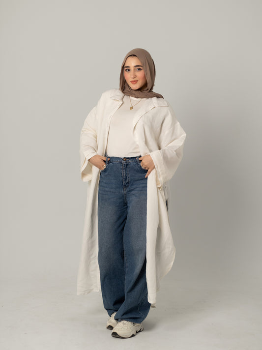 Linen Long Shirt-White