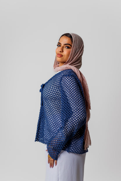 Bella Mesh Top-Navy Blue