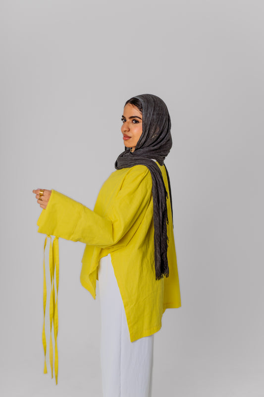 Mia Linen Top-Yellow