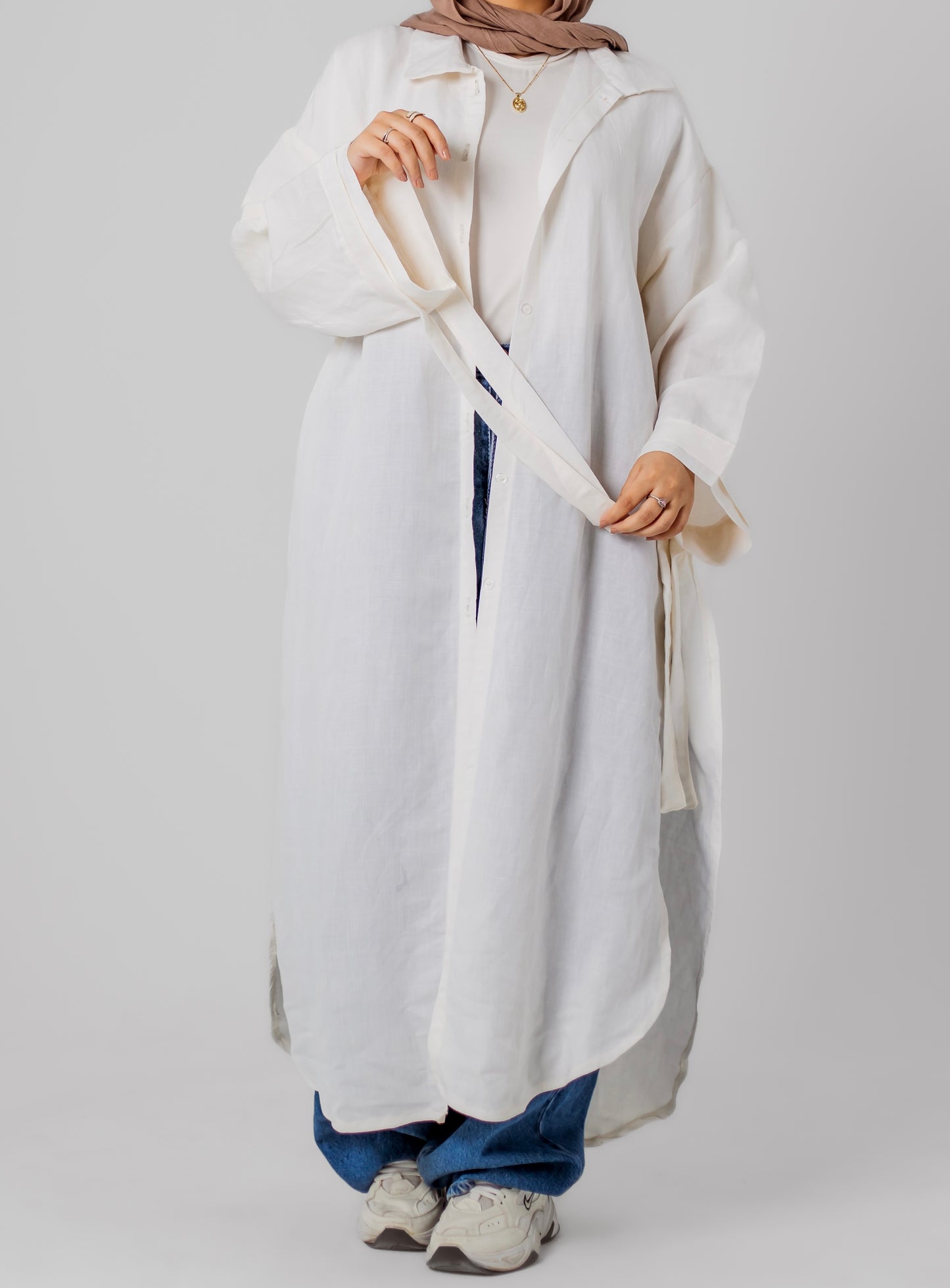 Linen Long Shirt-White