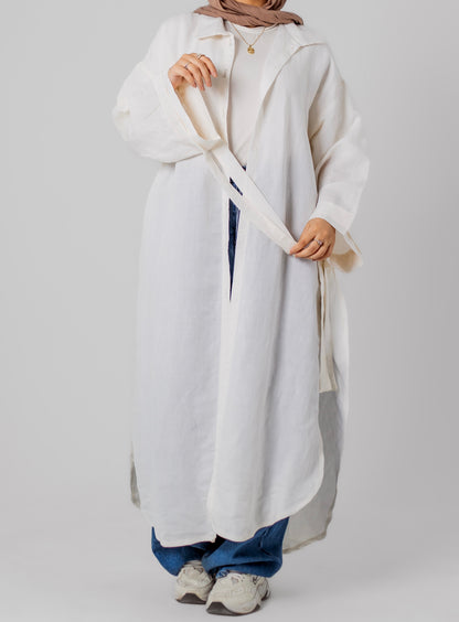 Linen Long Shirt-White