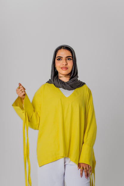 Mia Linen Top-Yellow