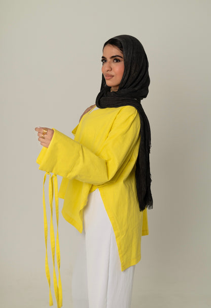 Mia Linen Top-Yellow