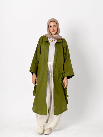 Linen Long Shirt-Green