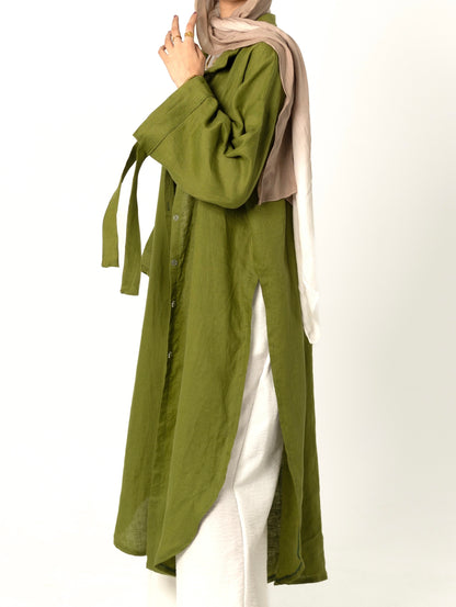 Linen Long Shirt-Green