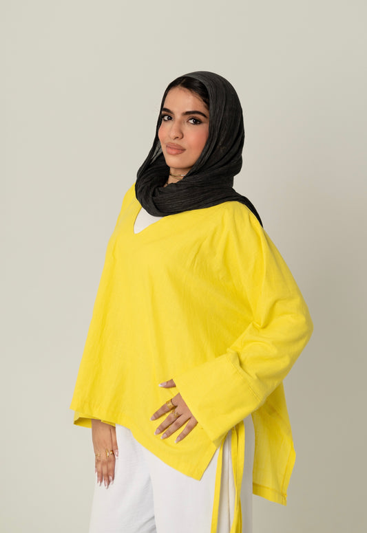 Mia Linen Top-Yellow