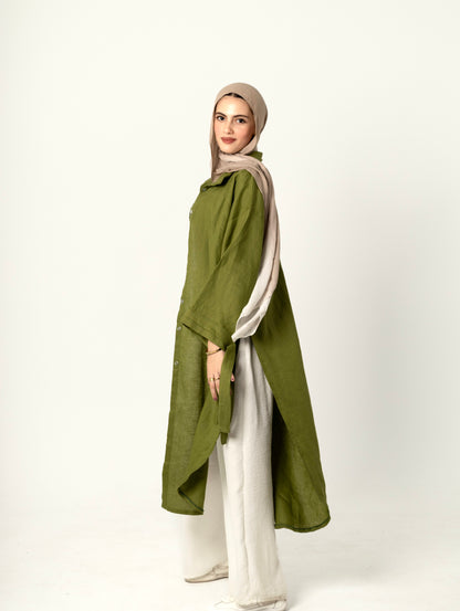 Linen Long Shirt-Green