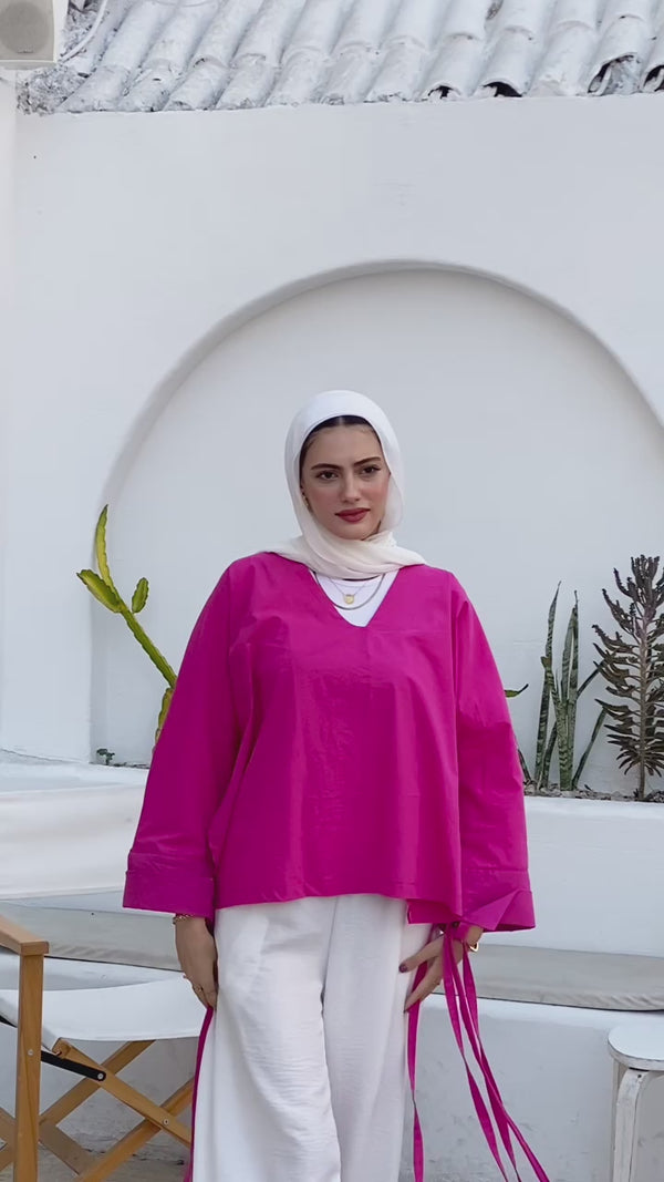 Mia Linen Top-Hot Pink
